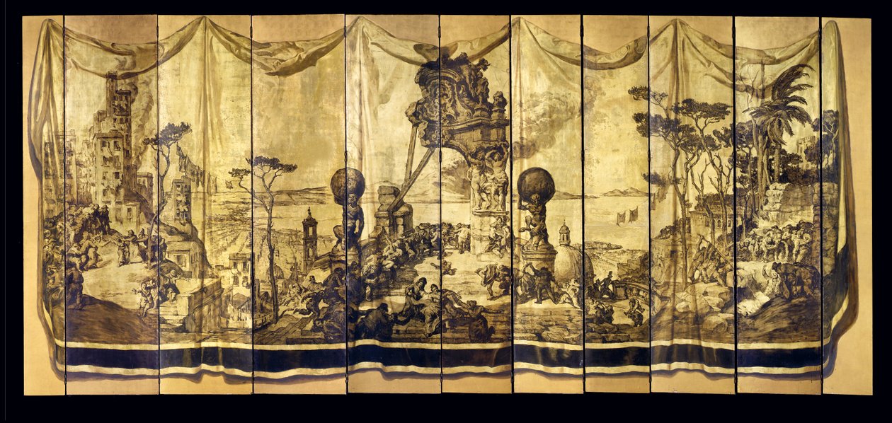 Vision Mediterranea, tizenegy leveles képernyő, 1925 körül (olaj, aranyozott fa panel) alkotó: Jose Maria Sert y Badia