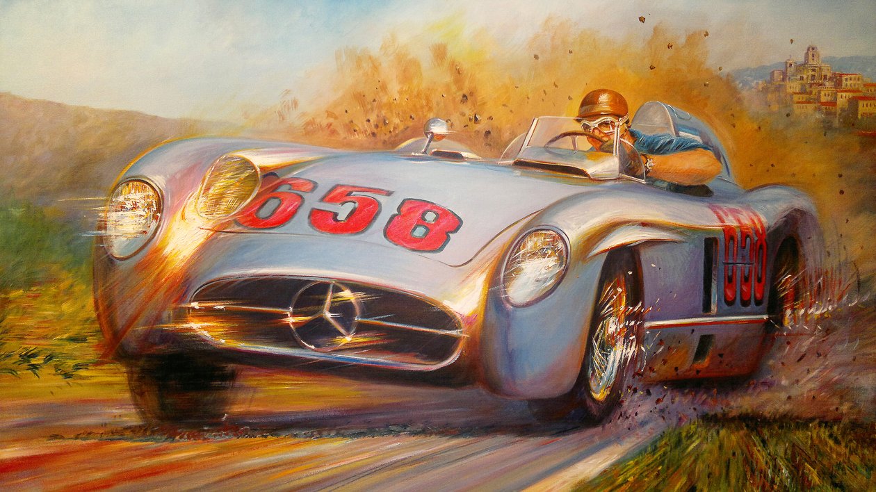 En la Mille Miglia, Juan Manuel Fangio, Mercedes Benz 300 SL alkotó: Jose Maria Villafuerte