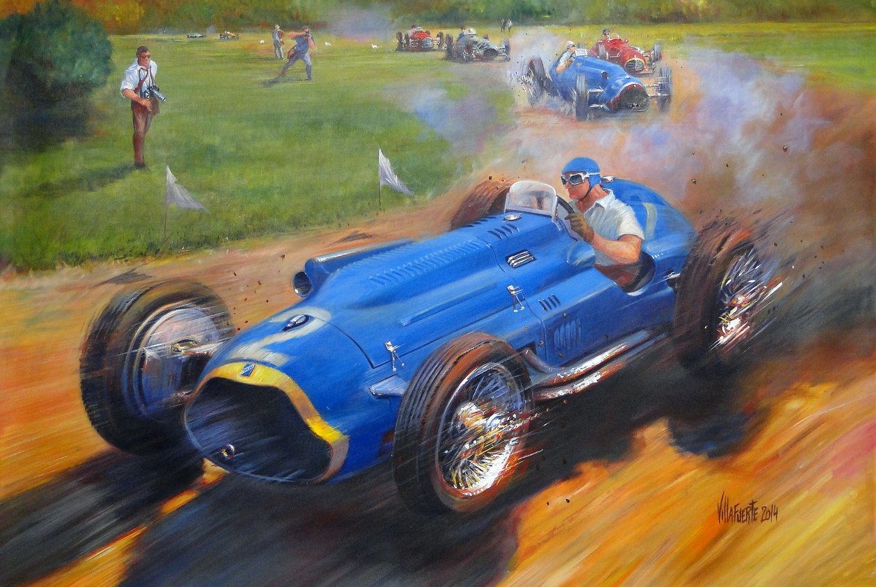 Juan Manuel Fangio Talbot Lake T26C-vel, 2011 (akril, vászon) alkotó: Jose Maria Villafuerte
