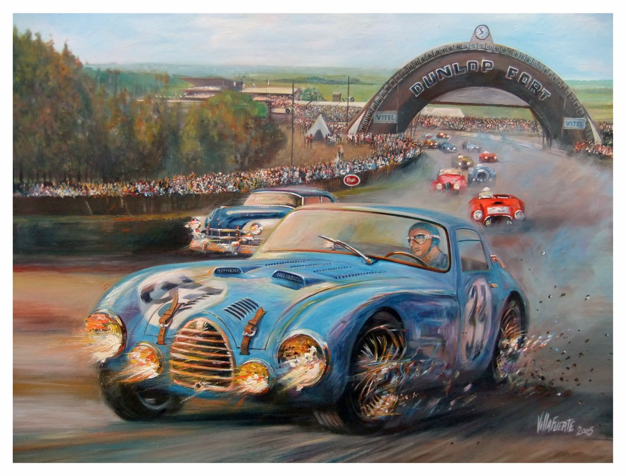 John Manuel Fangio a Le Mans-ban 1950 Gordini Typr 18S (akril, vászon) alkotó: Jose Maria Villafuerte