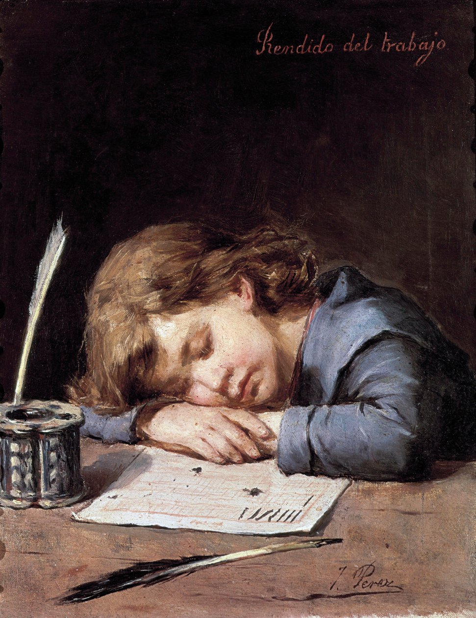 Legyőzte a munka, c. 1876-1900 (olaj, vászon) alkotó: Jose Perez Siguimboscum