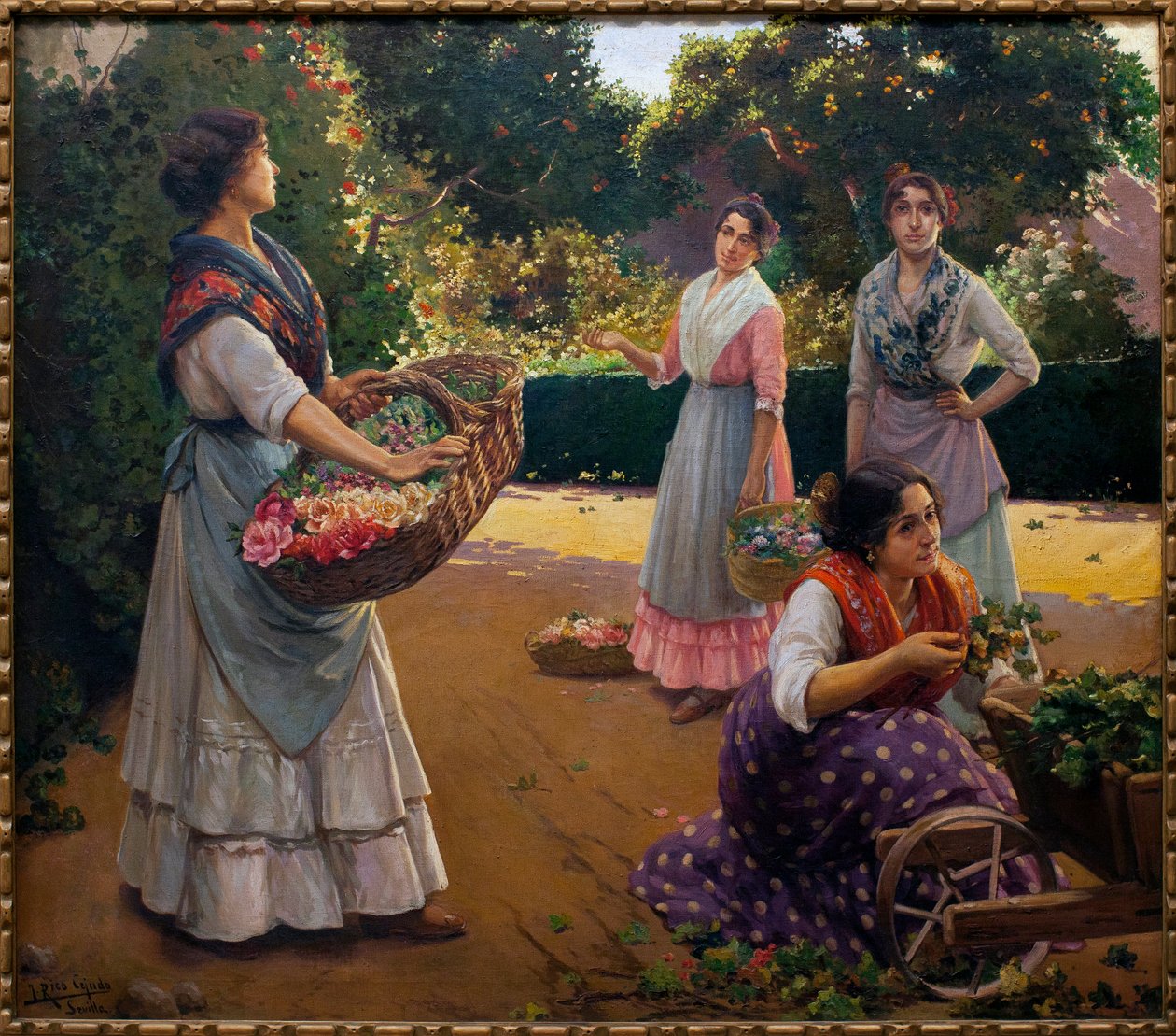 Virágüzletek Maria Luisa parkjában – Jose Rico Cejudo (1864-1939) festménye, Olaj, vászon alkotó: Jose Rico y Cejudo