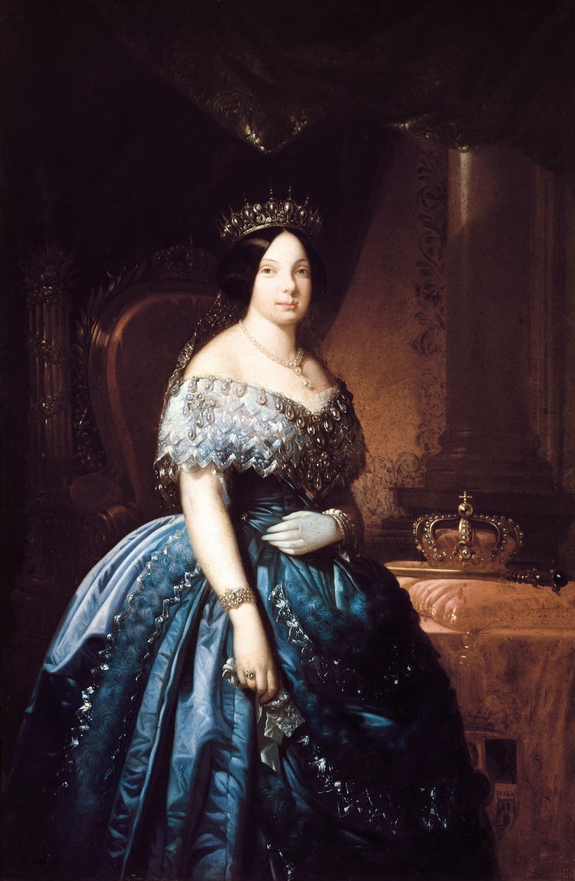 Isabella de Bourbon (Isabel de Borbon) II (1830-1904), Spanyolország királynője 1833-tól 1868-ig portréja. Jose Romeu (?) festménye. Olajfestmény alkotó: Jose Romeu