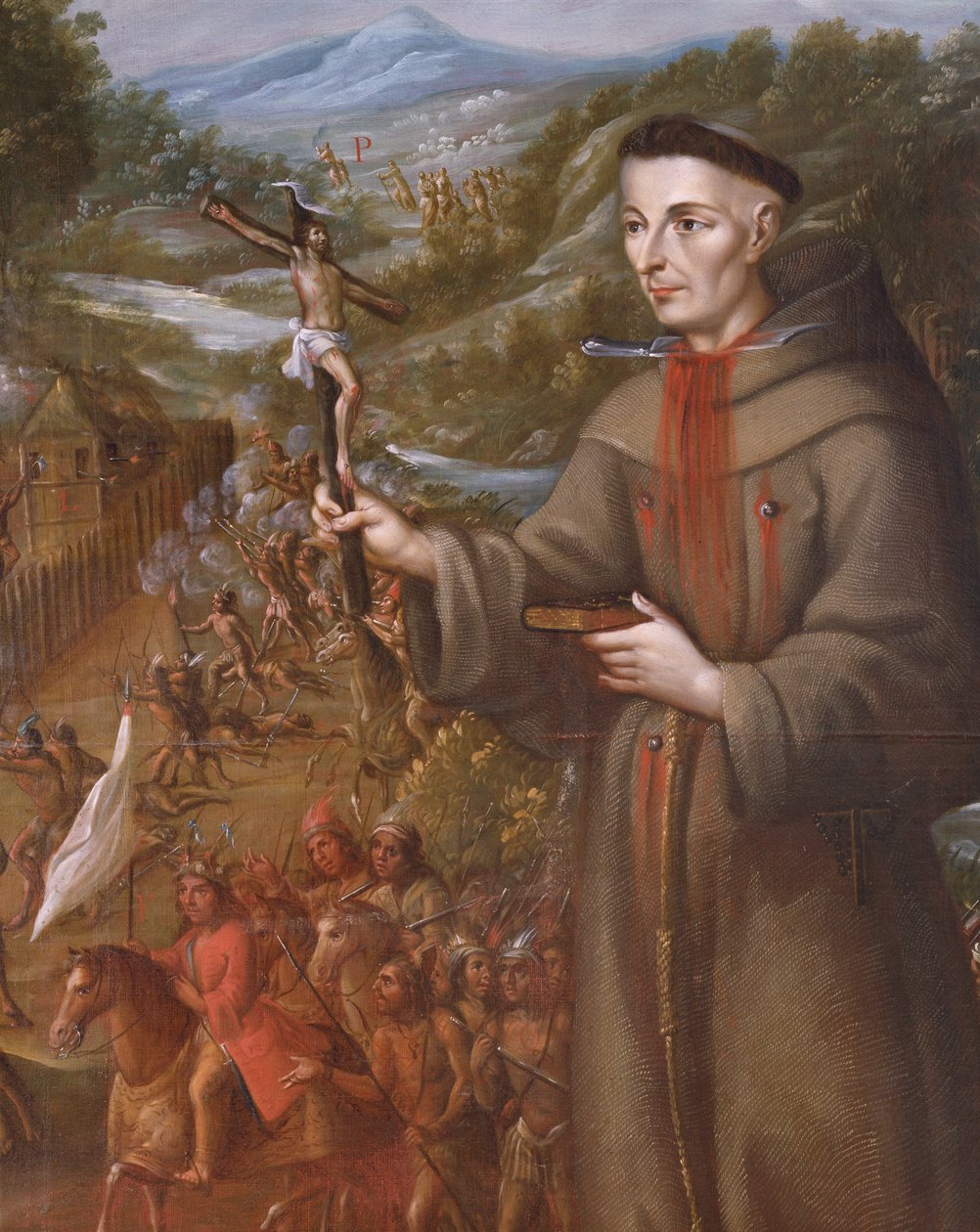 A texasi St. Saba misszió indiánok általi elpusztítása és Jose de Sanriesban ferences szerzetes mártírhalála (részlet) (olaj, vászon) alkotó: Jose de or Joseph Paez