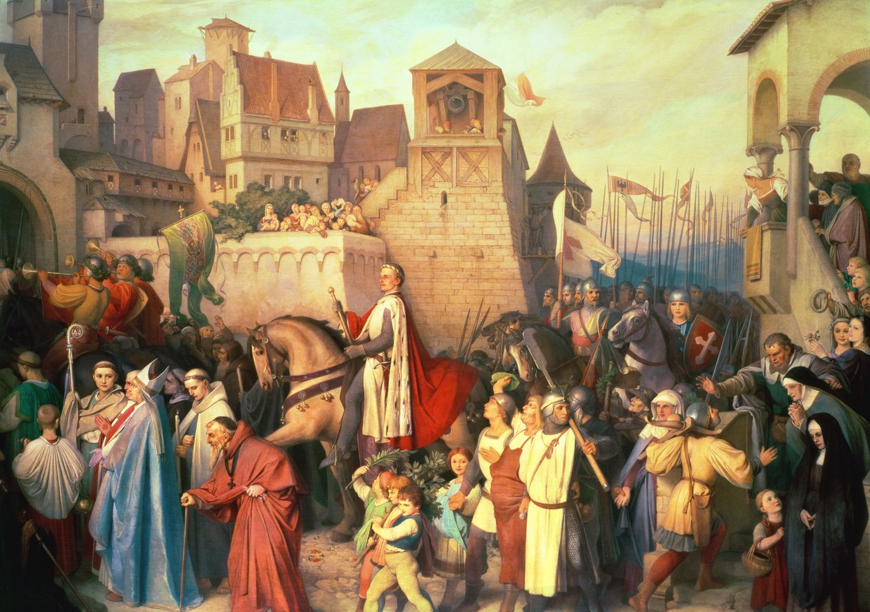 Dicsőséges Lipót herceg (1176-1230) a keresztes hadjáratból hazatérve belép Bécsbe alkotó: Josef Mathias Trenkwald
