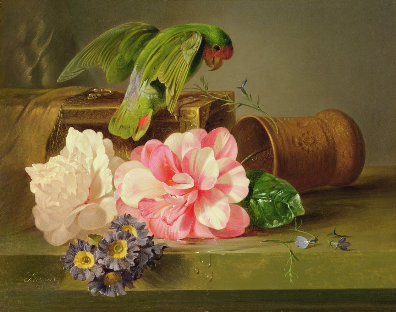 Csendélet papagájjal, 1879 alkotó: Josef Schuster