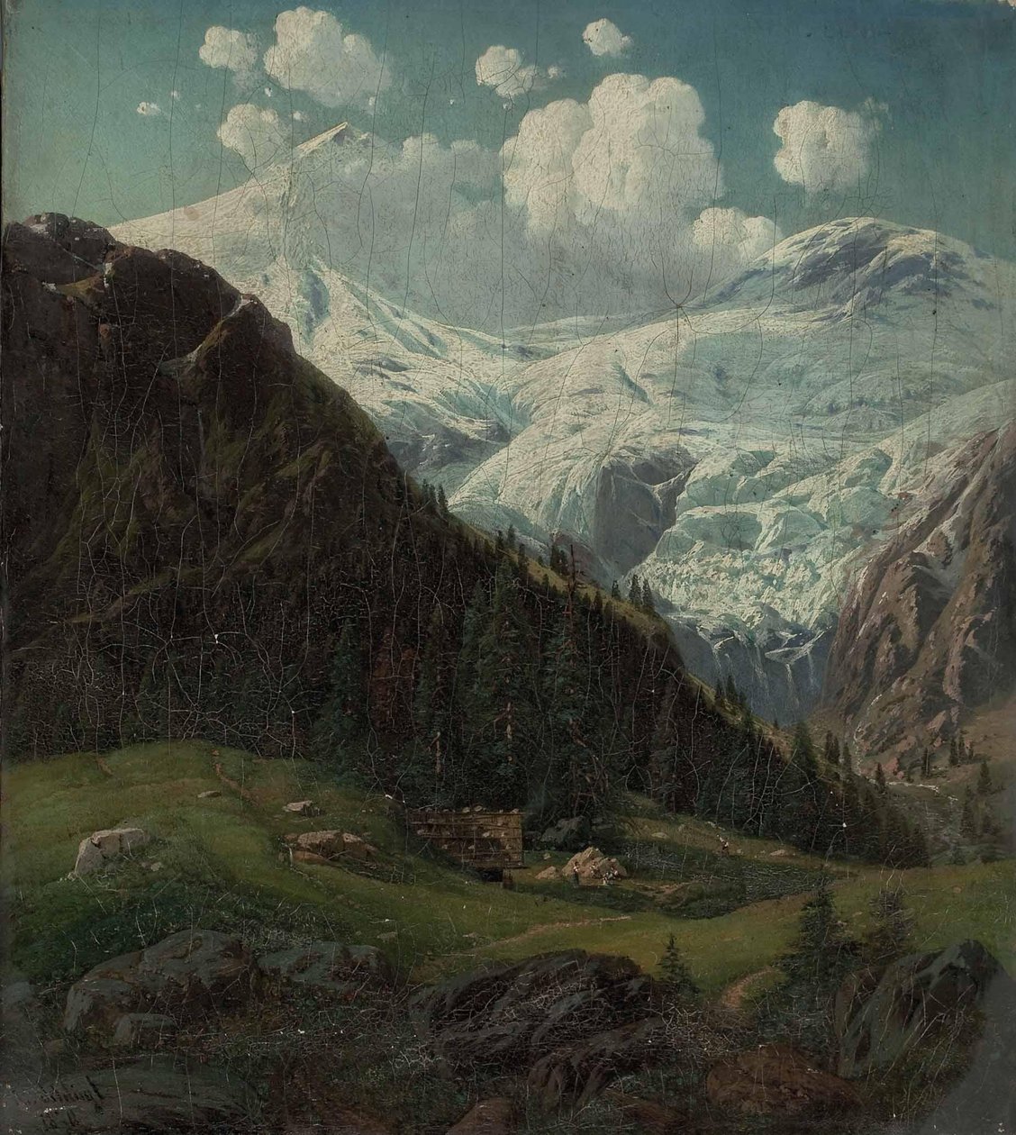 Tiroler Hochalm, kilátással a Hintertux -gleccserre alkotó: Josef von Schlogl