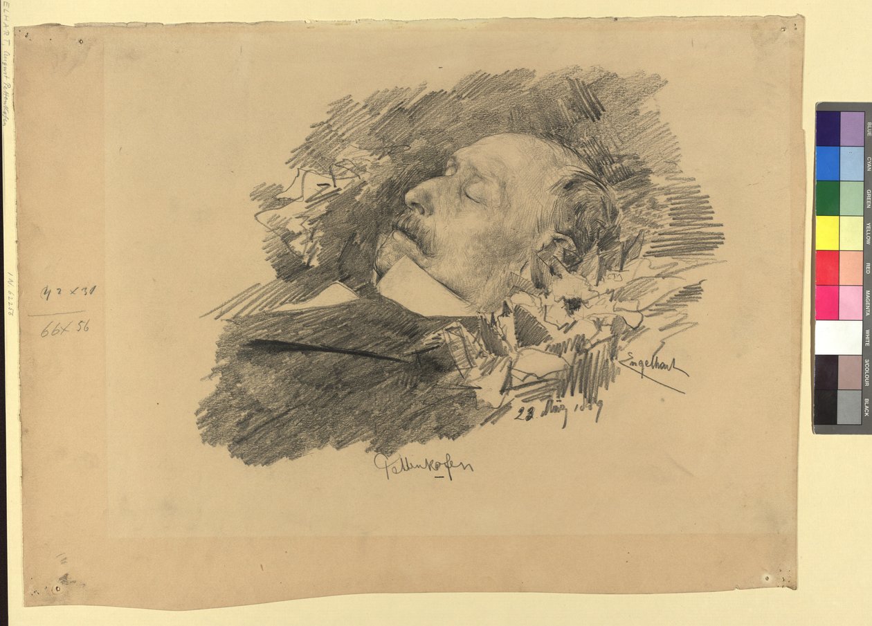 August Pettenkofen festő halálos ágyán alkotó: Josef Engelhart