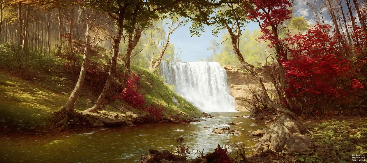 JJM újraalkotja a Bierstadt-A: Minnehaha vízesést alkotó: Josef Johann Michel