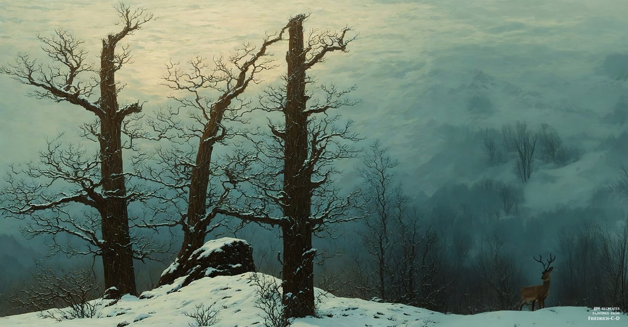 JJM újraalkotja Friedrich-C-D: Kövek halom a hóban (panoráma) alkotó: Josef Johann Michel