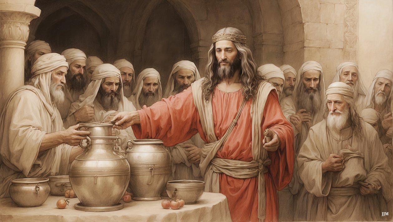 Jézus_mondja a szolgáknak_töltsék meg a vizes edényeket_Kánaáni menyegző_01 alkotó: Josef Johann Michel