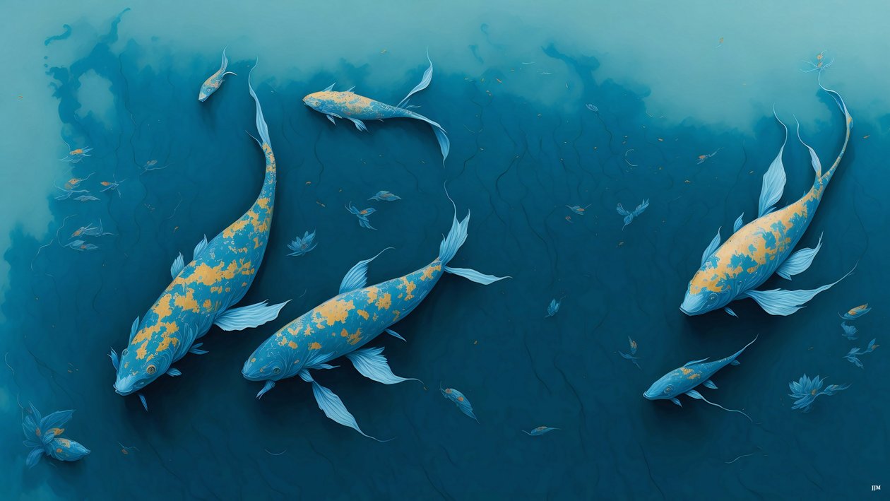 tusfestés: Koi-Karpfish_blue_01 alkotó: Josef Johann Michel