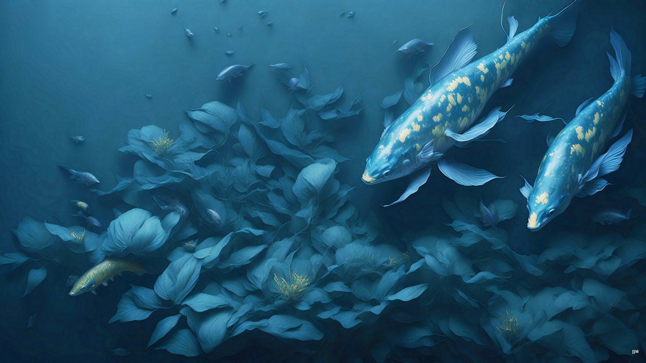 tusfestés: Koi-Karpfish_blue_04 alkotó: Josef Johann Michel