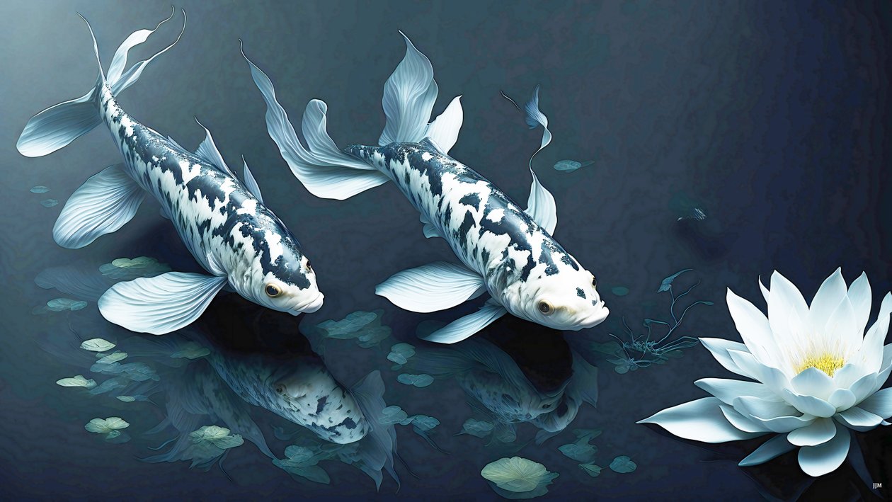 tusfestés: Koi-Karpfish_white marble_02 alkotó: Josef Johann Michel