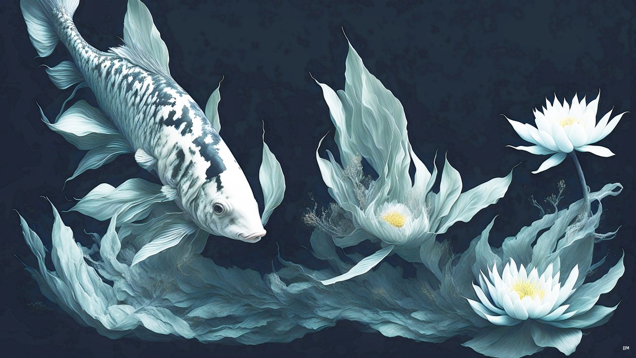 tusfestés: Koi-Karpfish_white marble_03 alkotó: Josef Johann Michel