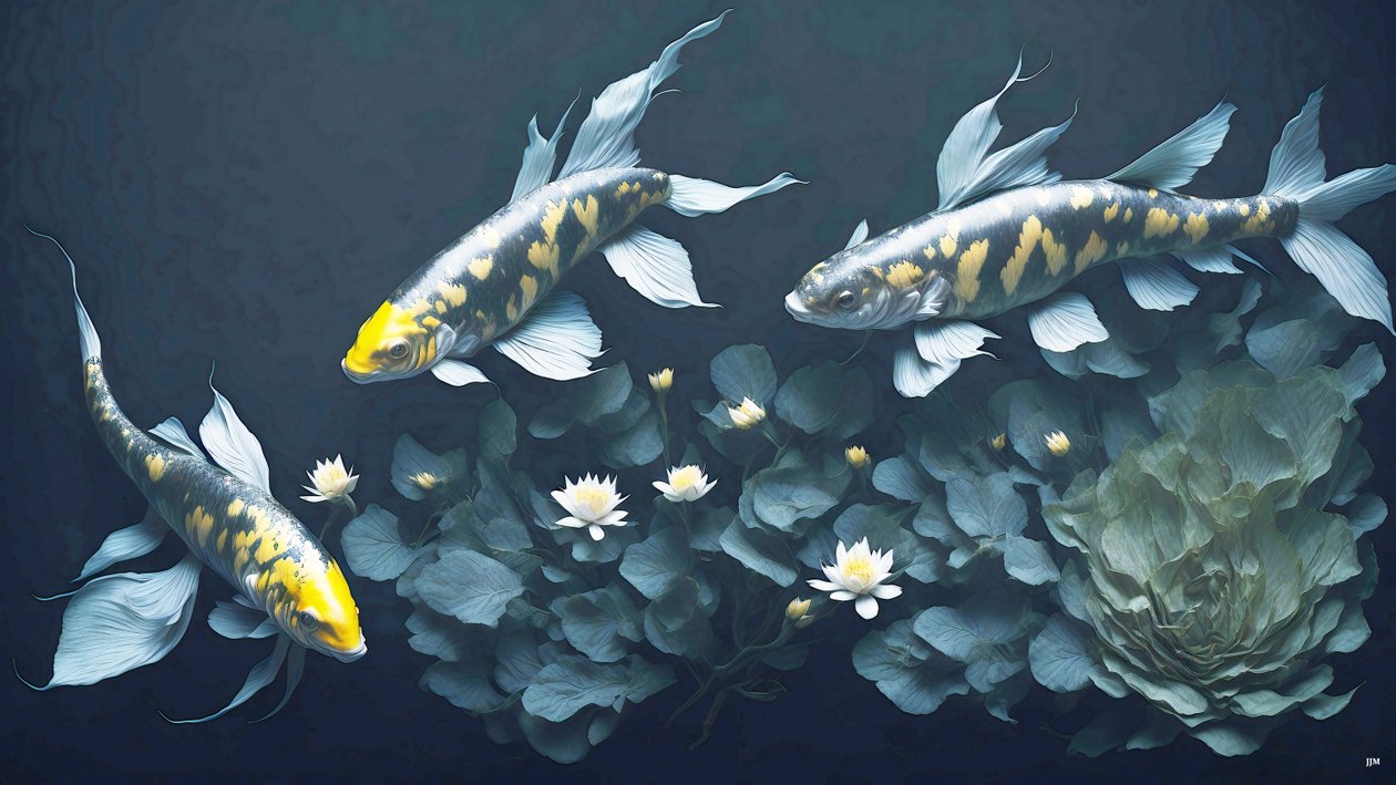 ink painting: Koi-Karpfish_yellow_03 alkotó: Josef Johann Michel