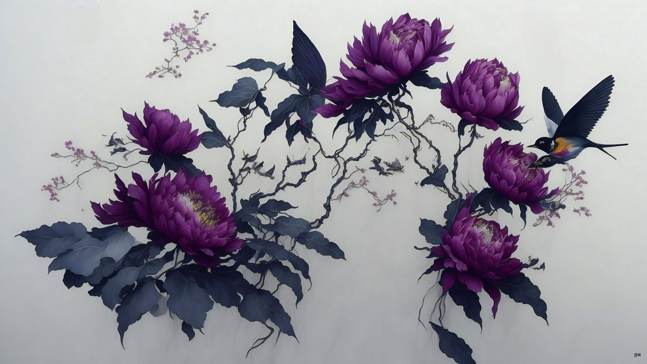 tusfestés: PEONY mélylila színben_02 alkotó: Josef Johann Michel