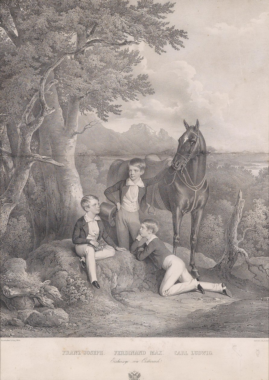 Josef Kriehuber Ferenc József főherceg - Ferdinánd Max - Carl Ludwig 1844 alkotó: Josef Kriehuber
