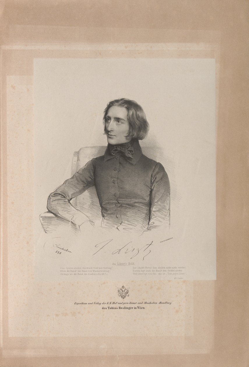 Liszt Ferenc portréja 1811-1886, 1838. alkotó: Josef Kriehuber