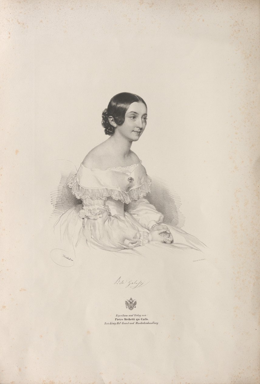 Gabussi Rita operaénekesnő portréja 1810-1891, 1840. alkotó: Josef Kriehuber