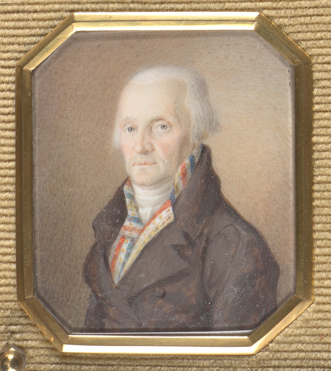 Idős úriember kék, fehér és piros mellényben alkotó: Josef Lanzedelli d. Ä.
