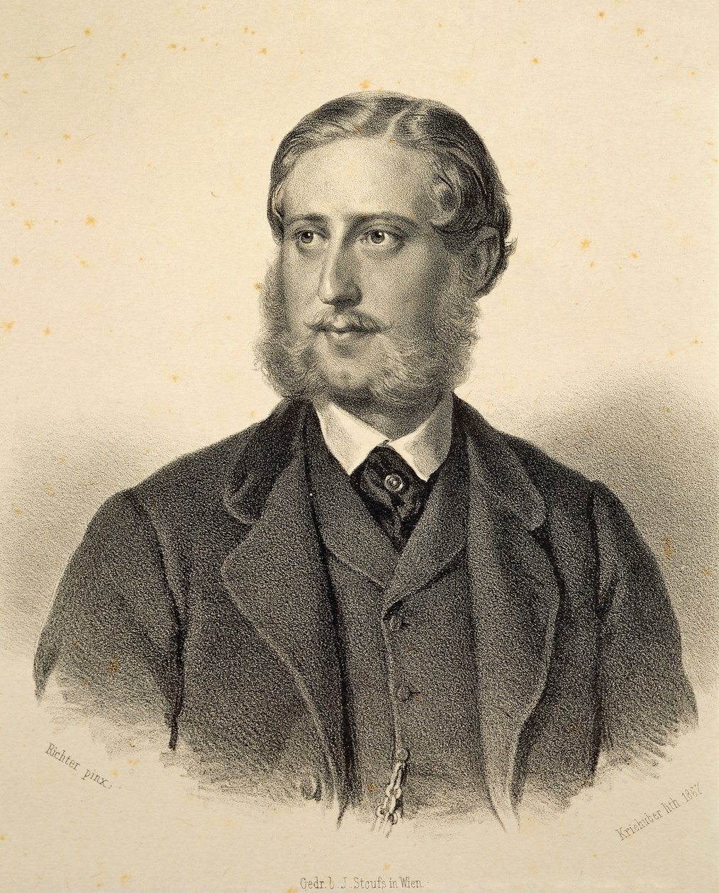 Ferdinand Bonaventura, Kinsky herceg (1834-1904) portréja. Josef Kriehuber metszete alkotó: Josef Nikolaus Kriehuber