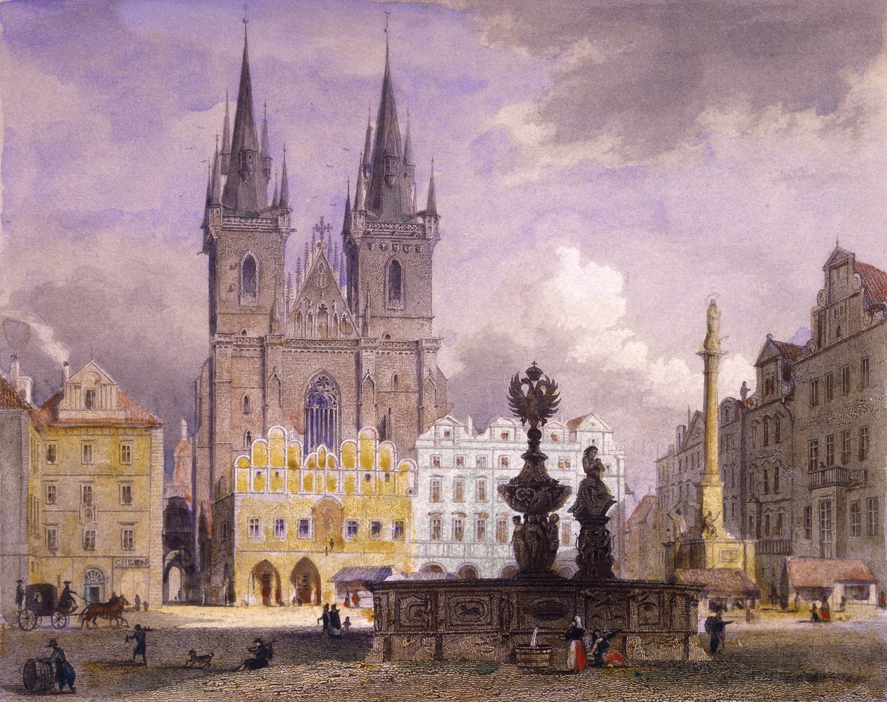 Krocín-kút, Prága, 1864 (színes acélmetszet) alkotó: Josef Vojtech Hellich