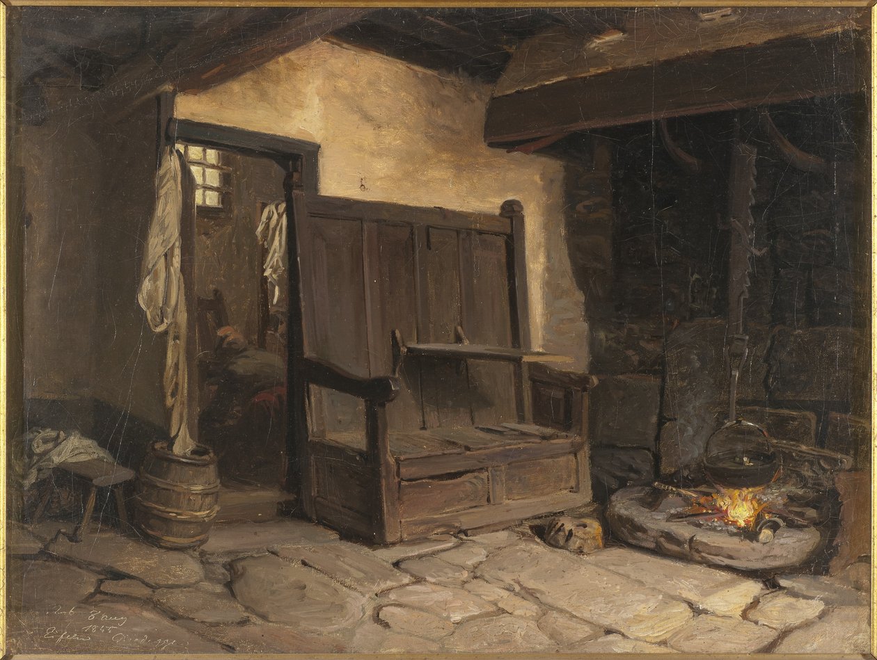 A Cottage Interior (olaj, papír, masonitra szerelve) alkotó: Josef Wilhelm Wallander
