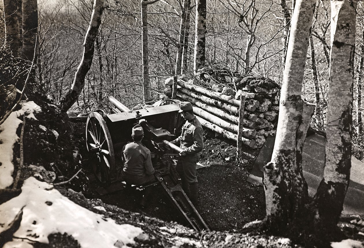 Album "Az én világháborúm – emlékek a délnyugati frontról Karintiában, Olaszországban, Trentino-Alto Adige" 1915.03.31-1918.12.11 - Josef Zohles Bécs ": Katonák ágyúval (b/w p alkotó: Josef Zohles