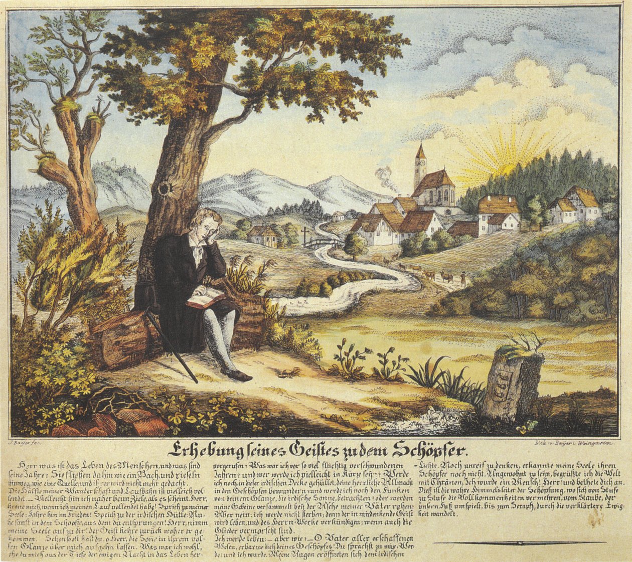 Szellemének emelése a teremtőhöz, kegykép imaszöveggel, színes litográfia, 1846 előtt alkotó: Joseph Bayer
