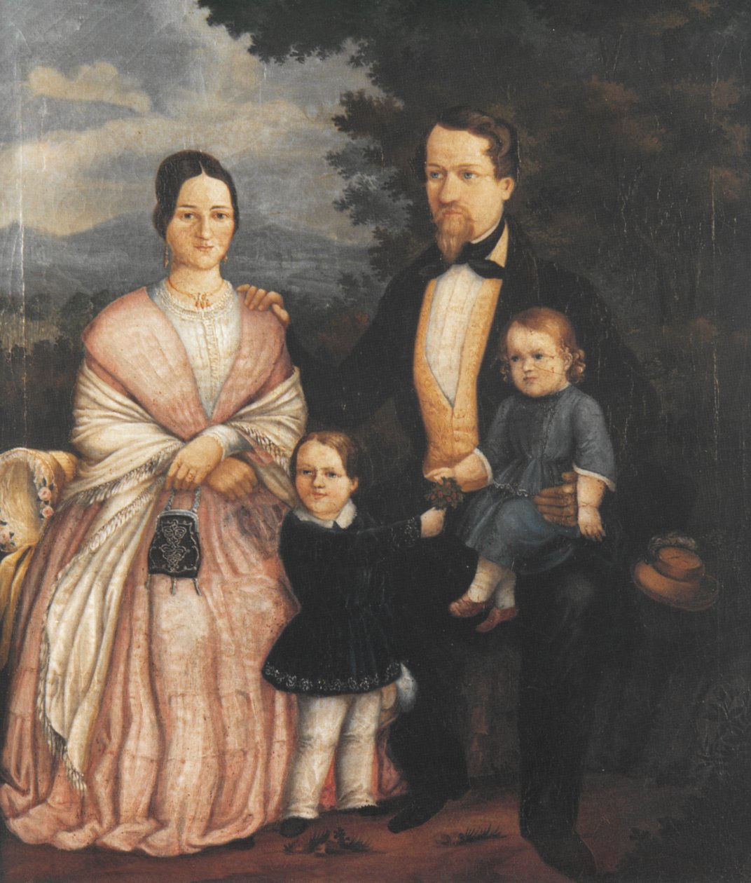 Bayer József önarcképe feleségével, Lisette Bayerrel (született Kerner) és gyermekeikkel, Eugennel (* 1846) és Alberttel (* 1851); Olajfestmény, 1853 alkotó: Joseph Bayer