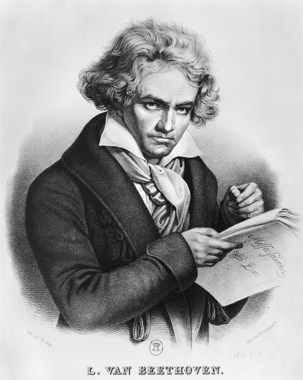 Ludwig van Beethoven (1770-1827) „Missa Solemnis” című művét komponálja, Charles vagy Pierre Charles Vogt metszetében alkotó: Joseph Carl Stieler