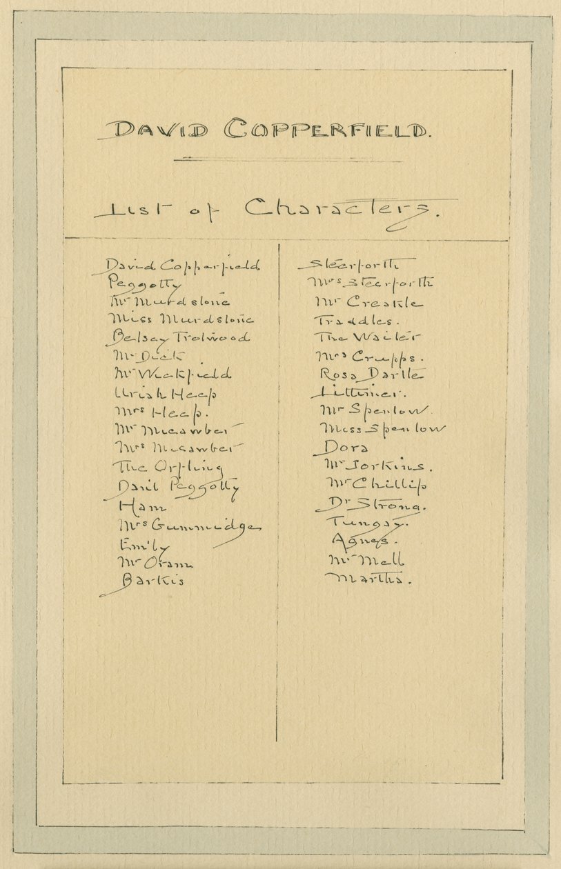 List of Characters, 1920-as évek (toll és tinta, wc-vel, papírra) alkotó: Joseph Clayton Clarke
