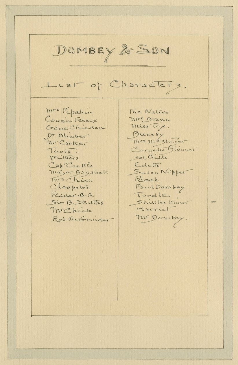 Karakterek listája, 1920 körül (toll és tinta WC-vel papíron) alkotó: Joseph Clayton Clarke