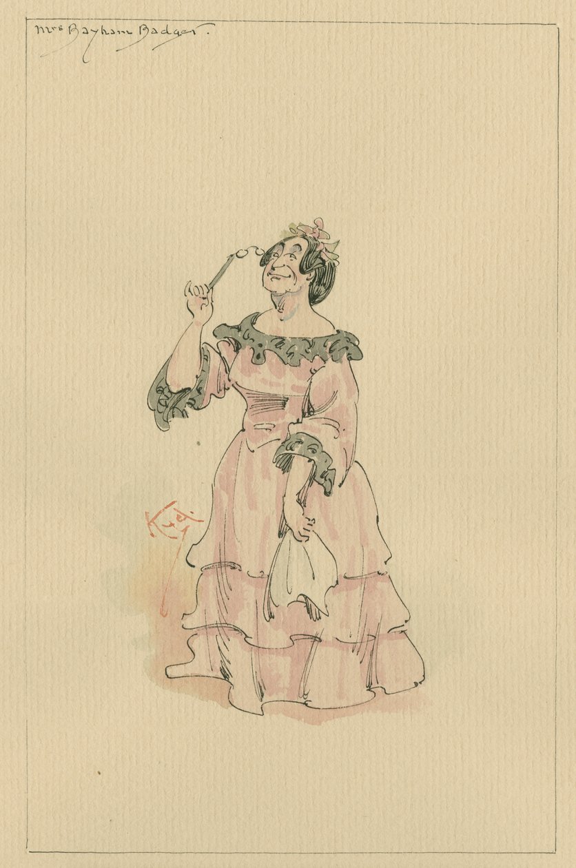 Mrs Bayham Badger, 1920-as évek (toll és tinta WC-vel papíron) alkotó: Joseph Clayton Clarke