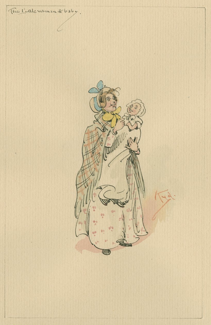 The Lale Lady und Baby, 1920-as évek (toll és tinta WC-vel papíron) alkotó: Joseph Clayton Clarke