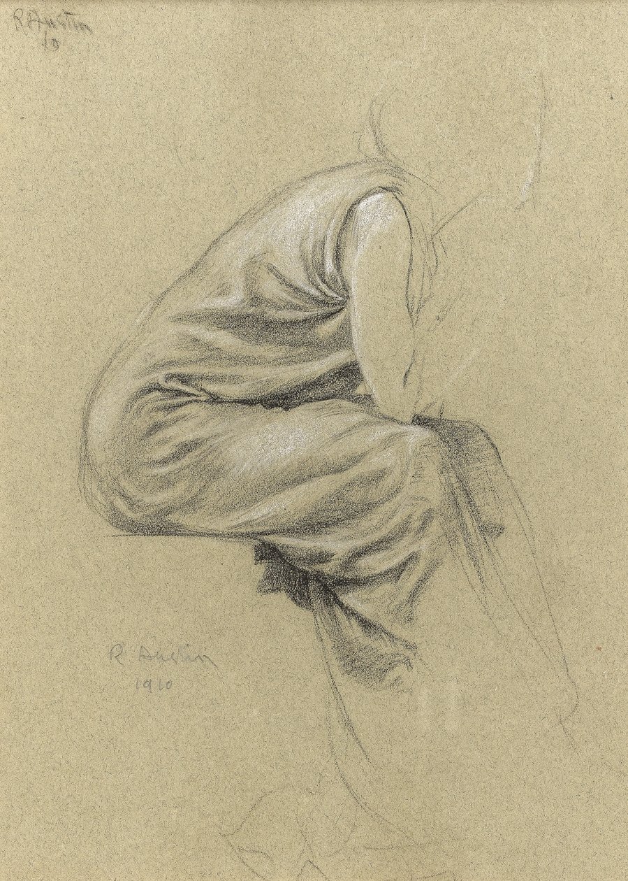 Egy ülő alak profiltanulmányozása (fekete-fehér kréta papíron) alkotó: Joseph Edward Southall