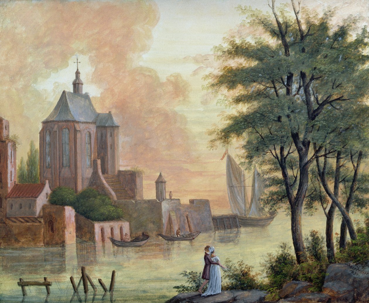 Sétány a folyóparton, 1821 alkotó: Joseph Francois Baudelaire