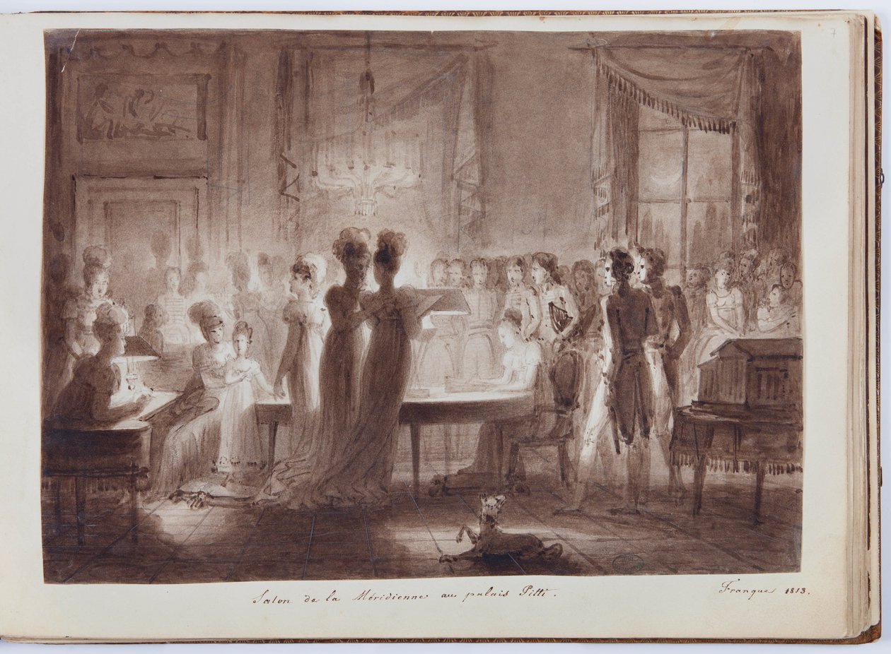 A firenzei Pitti-palota Meridiana pavilonja, Illusztráció Elisa Bonaparte nagyalbumából, 1813 (toll és tinta mosás papíron) alkotó: Joseph Franque