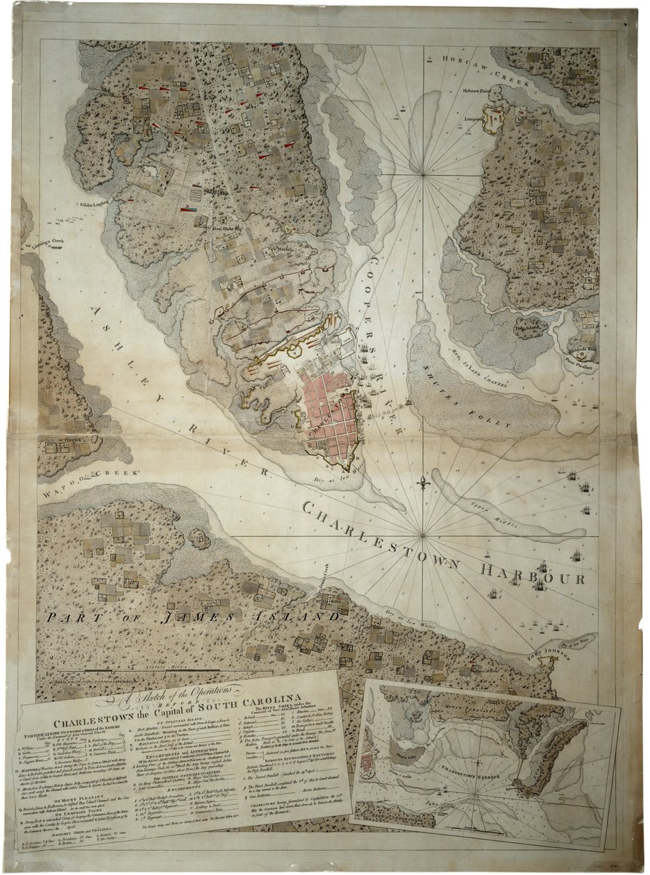 A Dél-Karolina fővárosa, Charlestown előtti műveletek vázlata, 1780 körül alkotó: Joseph Frederick Wallet DesBarres