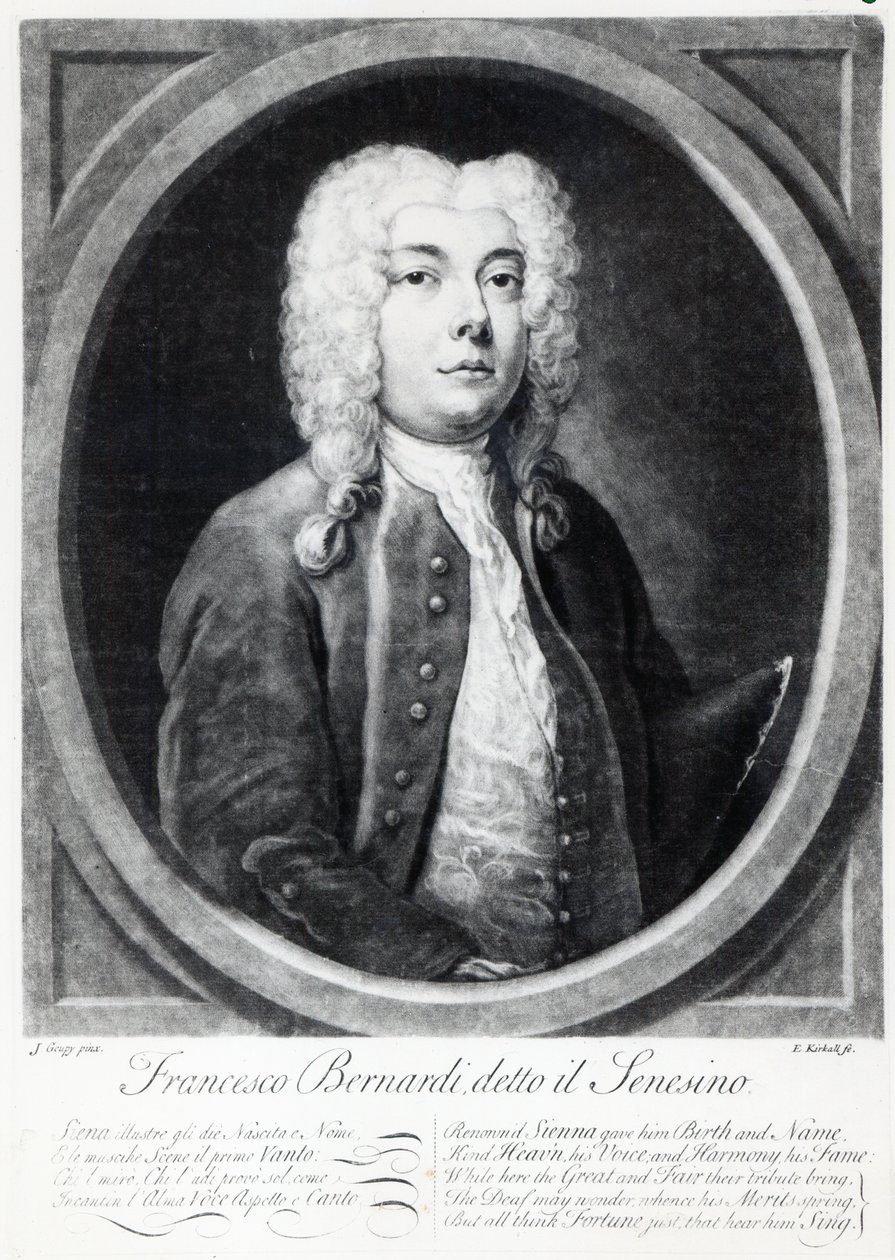 Francesco Bernardi Senesino, Elisha Kirkall metszete alkotó: Joseph Goupy