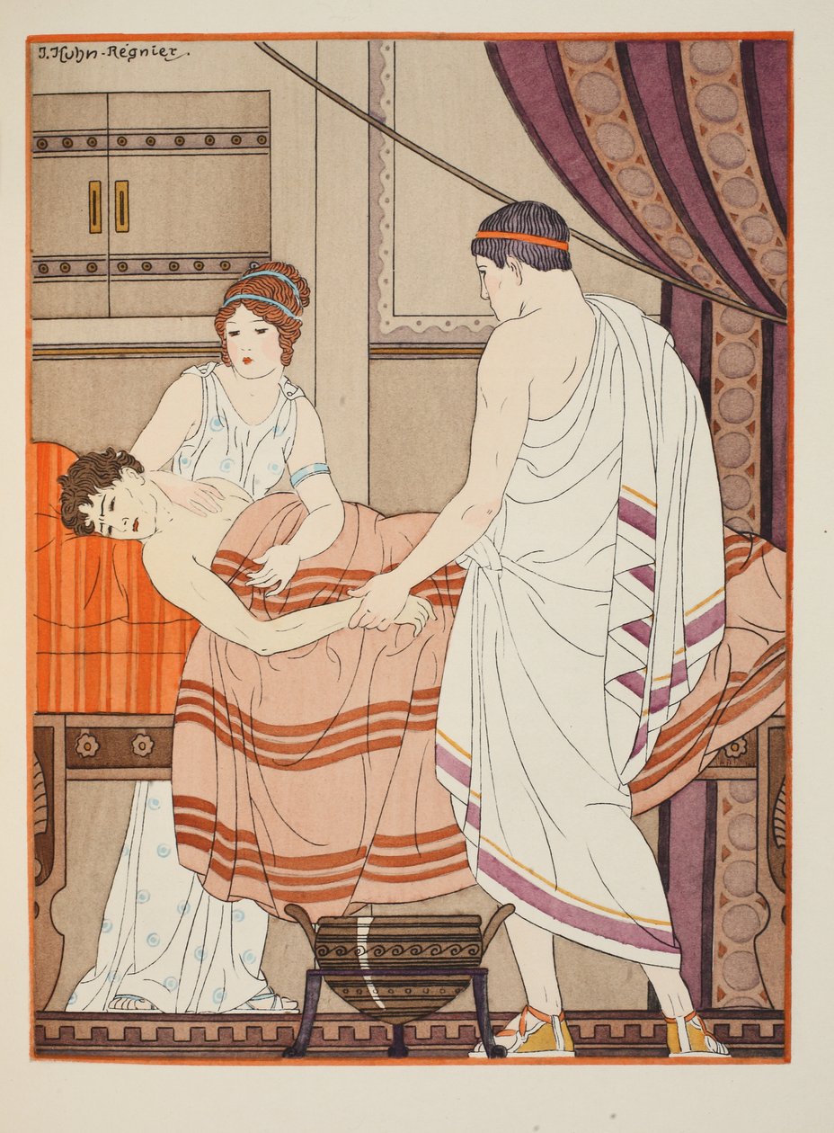 Akik remegnek az orvos kezétől, illusztráció a Hippokratész műveiből, 1934 alkotó: Joseph Kuhn Regnier