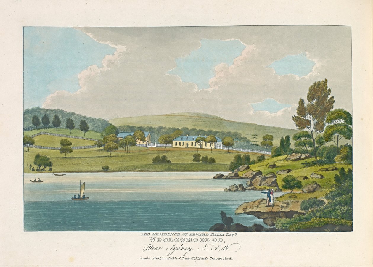 Edward Riley Esquire rezidenciája, Wooloomooloo, Sydney közelében, észak-délnyugaton. alkotó: Joseph Lycett
