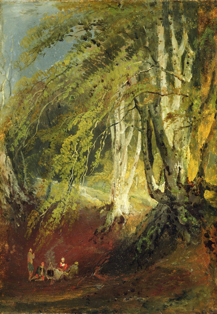Bükkfa cigányokkal a tábortűz körül ülve, 1799-1801 körül (olaj, papírlapra fektetve) alkotó: Joseph Mallord William Turner