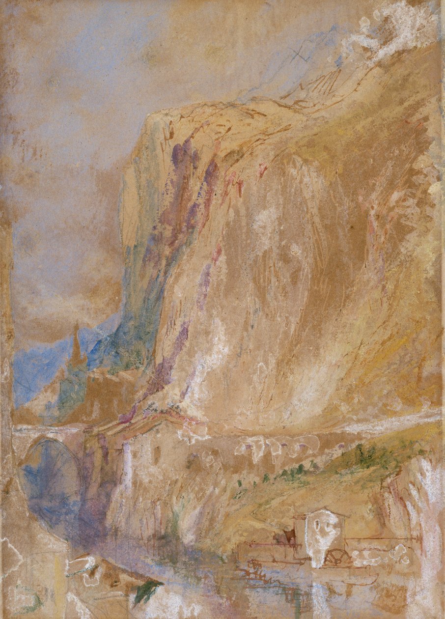 Völgy az Alpokban, 1843 körül (ceruza, wc, toll és barna tinta testszínnel kiemelve a papíron) alkotó: Joseph Mallord William Turner