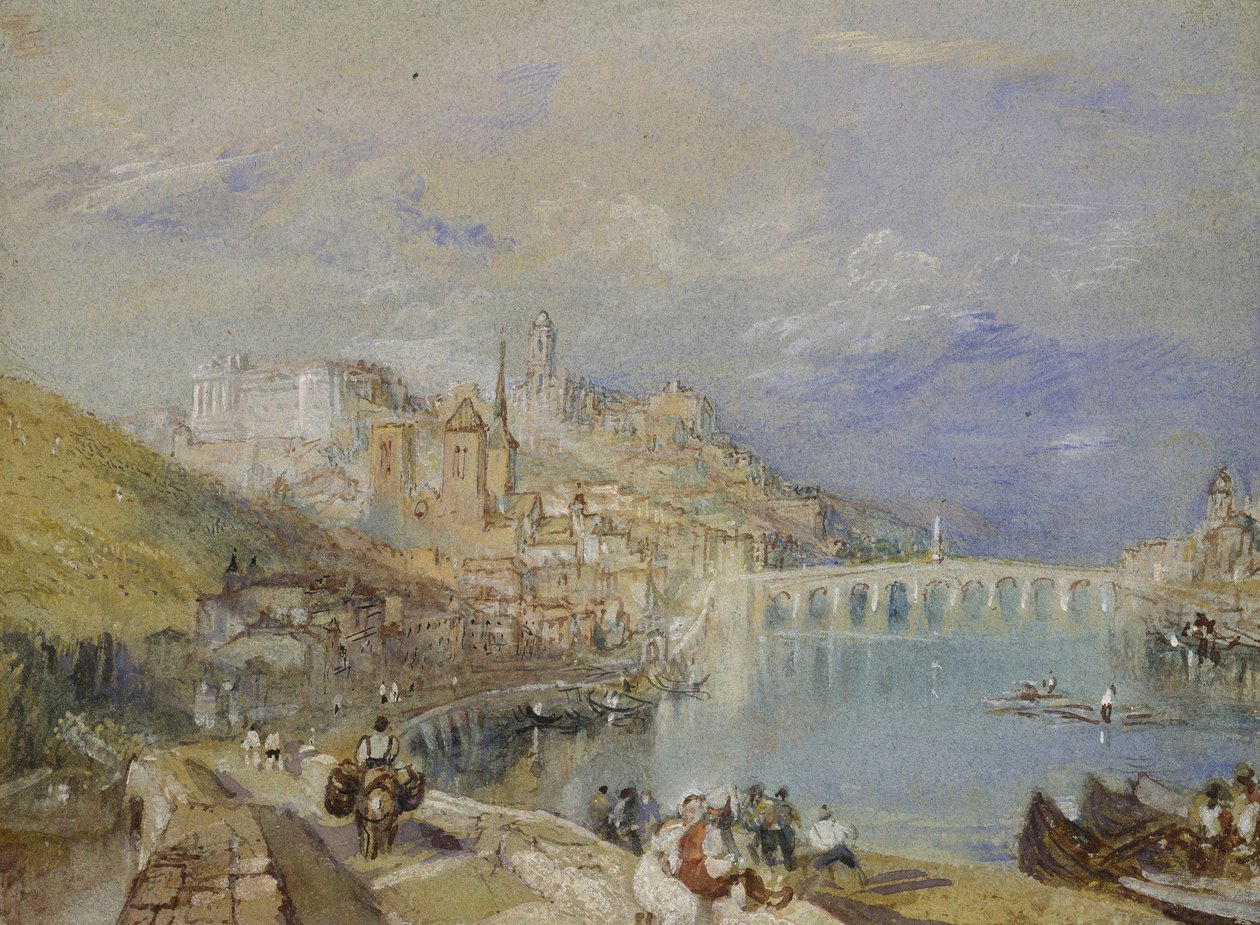 Blois, 1830 körül (akvarell, testfestékkel és tollal, barna és fekete tintával, kék papírra) alkotó: Joseph Mallord William Turner