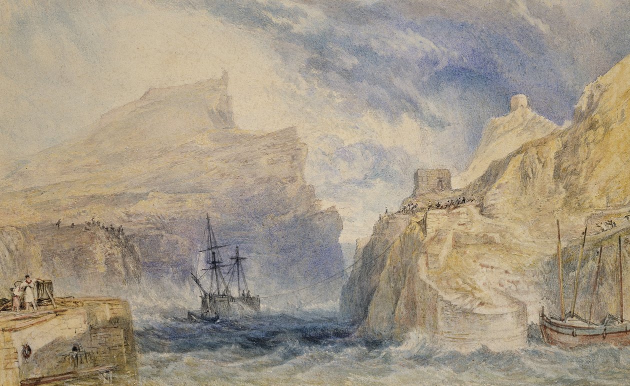 Boscastle, Cornwall, 1824 körül (akvarell grafit felett, tollal és fekete tintával) alkotó: Joseph Mallord William Turner