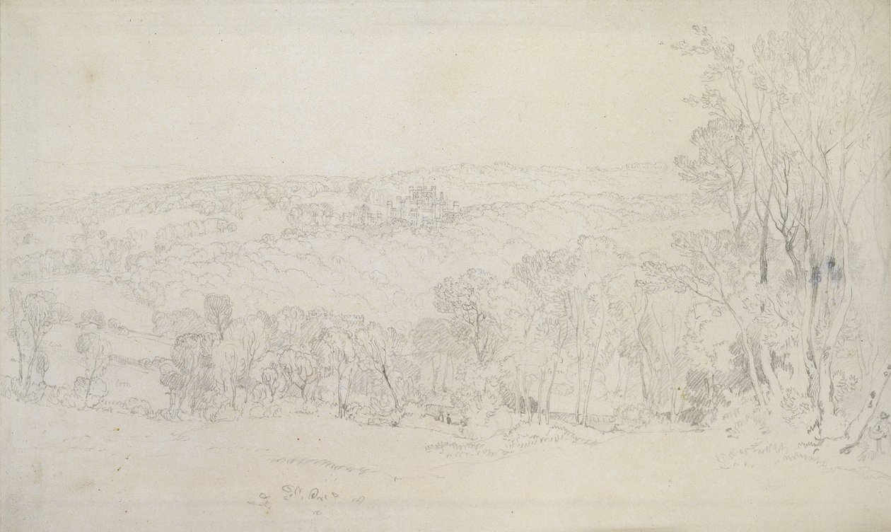 Lowther kastély távoli látképe (parki jelenet), 1809 (grafit, vászonpapír) alkotó: Joseph Mallord William Turner