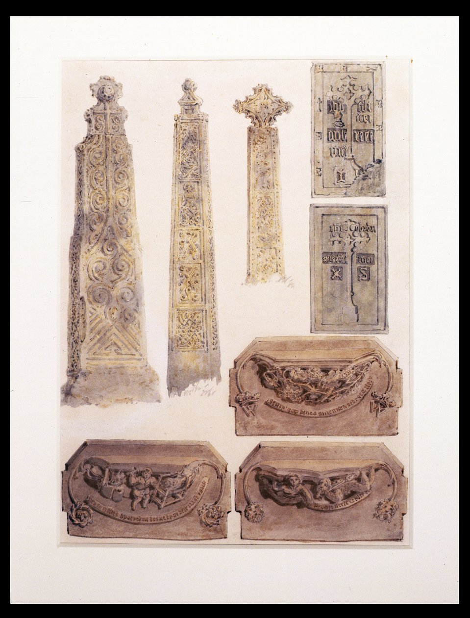 Nyolc tanulmány keresztekről, sárgarézekről és misericords-ról Whalley Church-ből, Whalley-ből, Lancashire-ből alkotó: Joseph Mallord William Turner