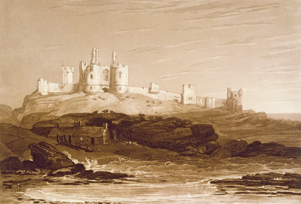 F.14.I Dunstanborough kastély, a „Liber Studiorum”-ból, Charles Turner metszete, 1808 alkotó: Joseph Mallord William Turner